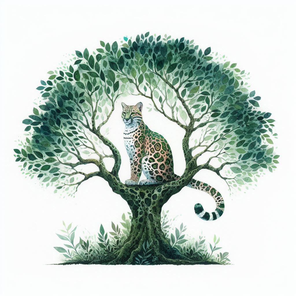 Ocelot sitting in tree Ocelot sitting in tree