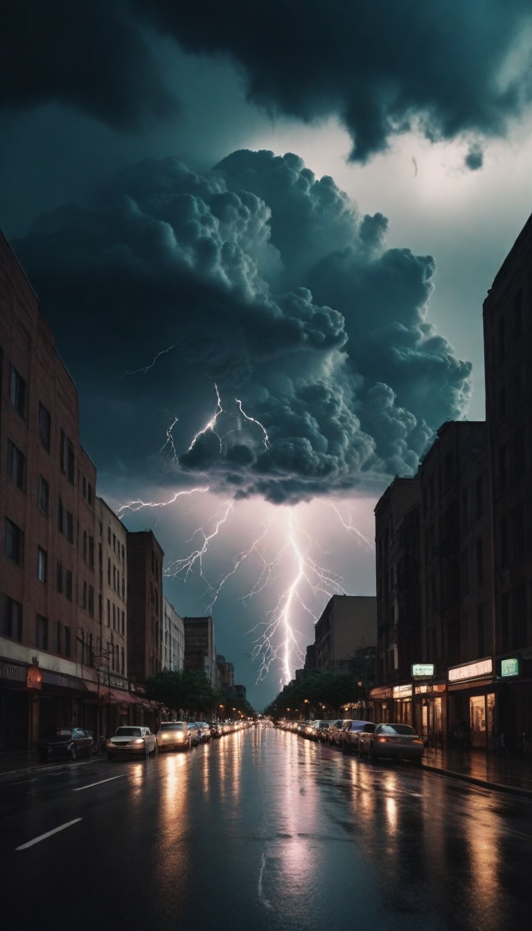 Lightning strike over city street Lightning strike over city street