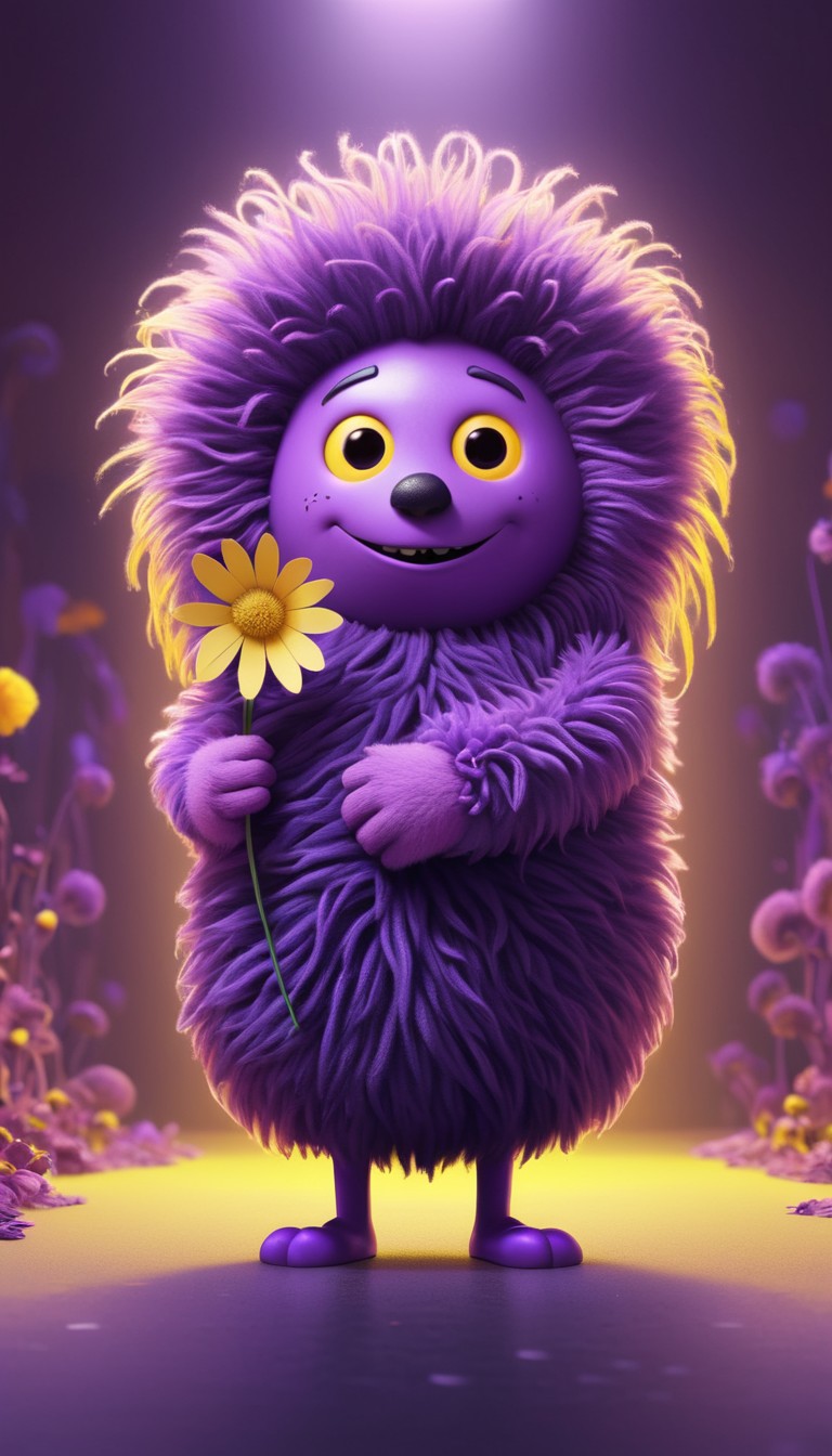 Purple monster holding flower Purple monster holding flower