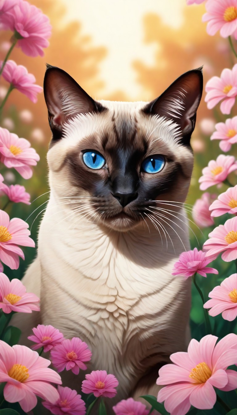 Siamese cat among flowers Siamese cat among flowers