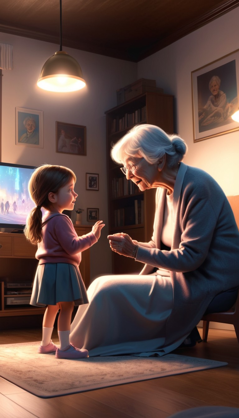 Girl and grandmother in living room Girl and grandmother in living room