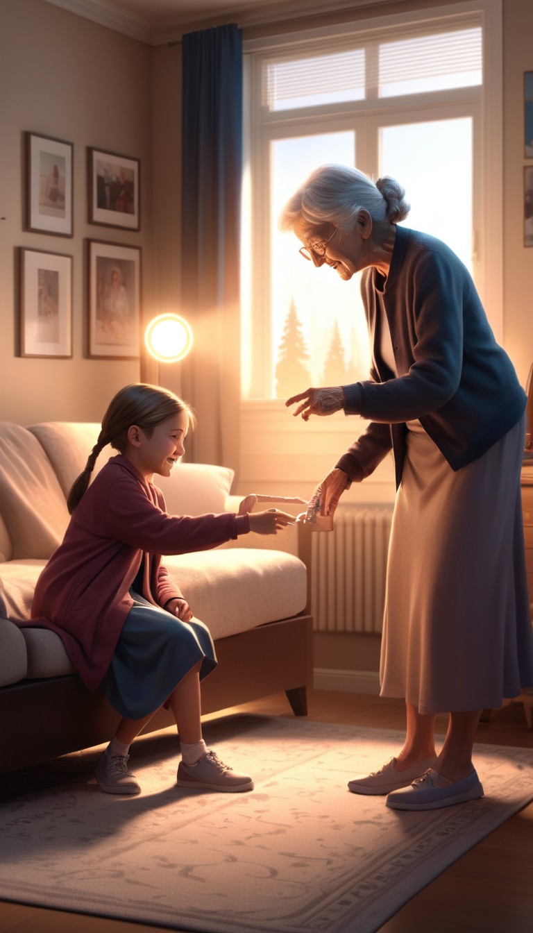 Grandmother giving gift to granddaughter Grandmother giving gift to granddaughter