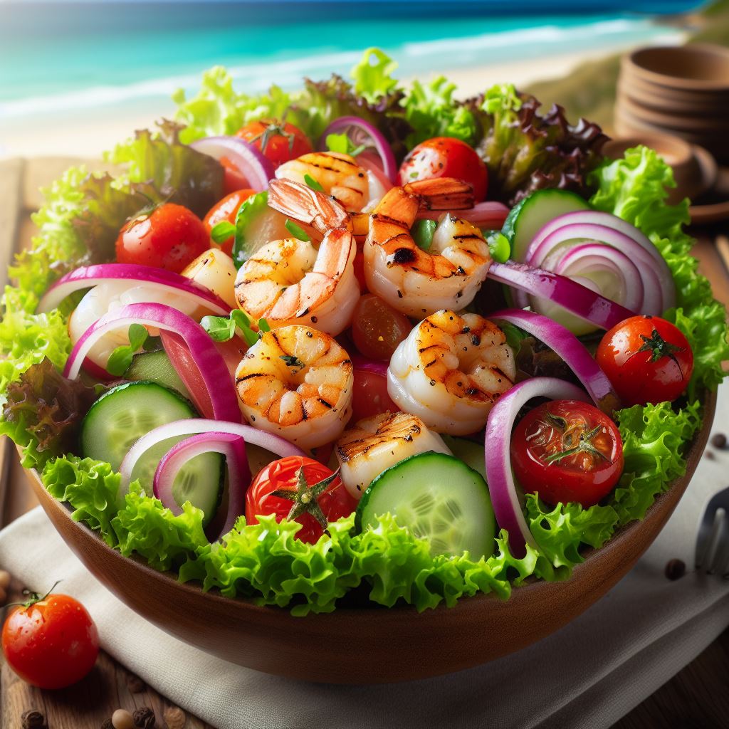 Grilled shrimp salad with vegetables Grilled shrimp salad with vegetables