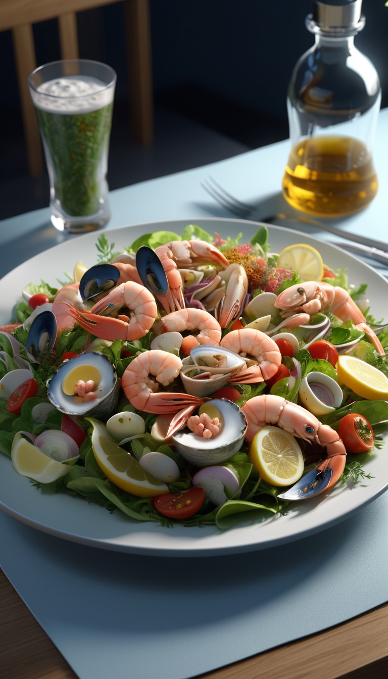 Shrimp and seafood salad on a table Shrimp and seafood salad on a table