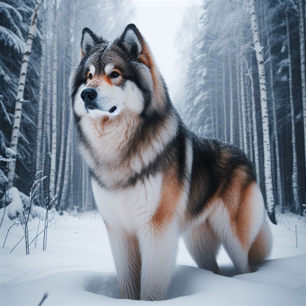 Wolf standing in snowy forest Wolf standing in snowy forest