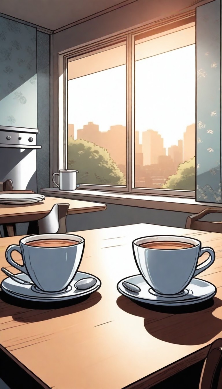 Two cups of coffee by a window Two cups of coffee by a window