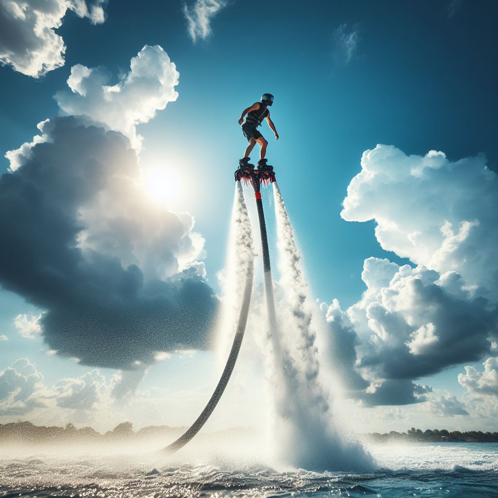 Man flyboarding on sunny day Man flyboarding on sunny day