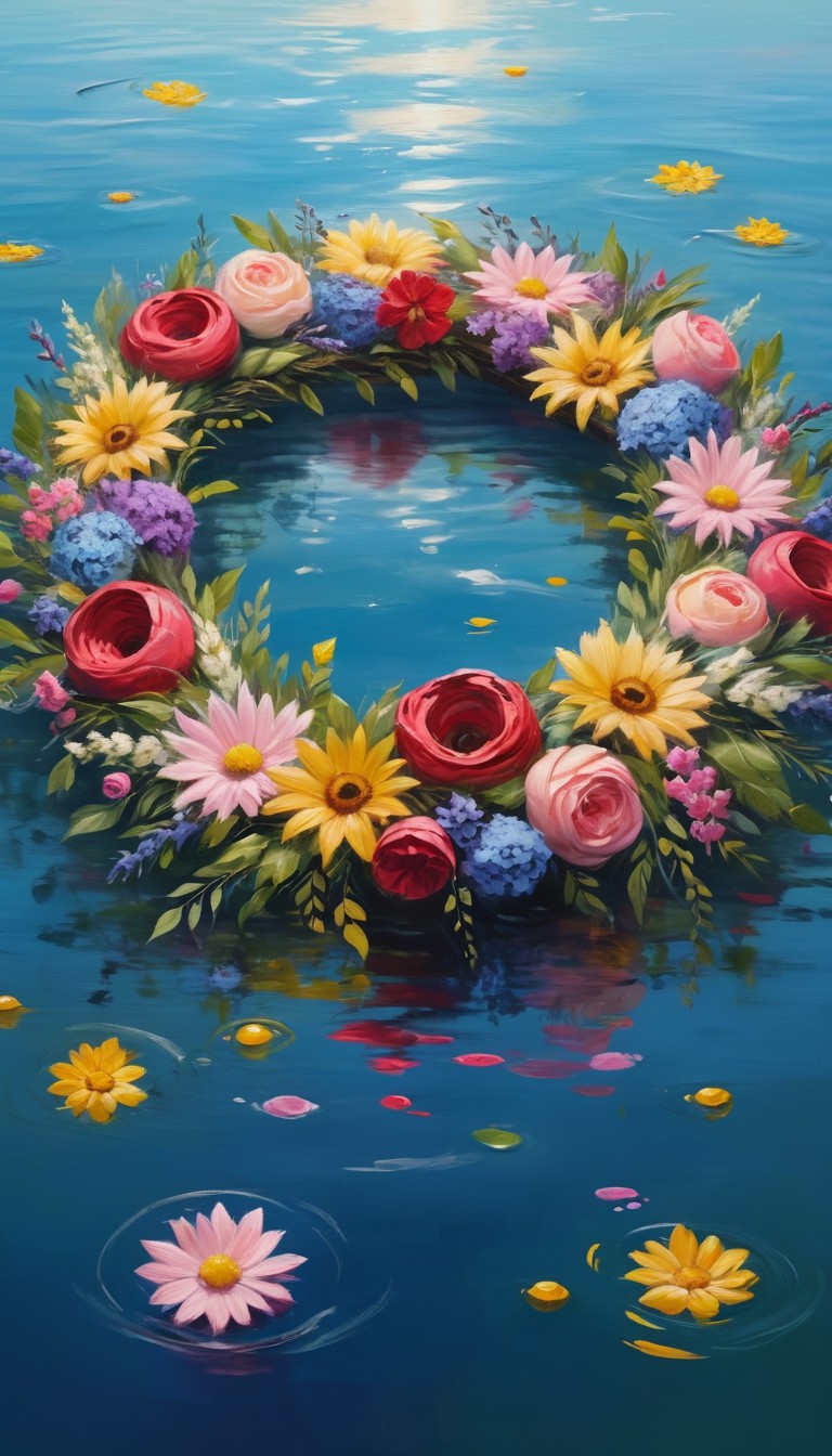 Flower wreath floating on water Flower wreath floating on water