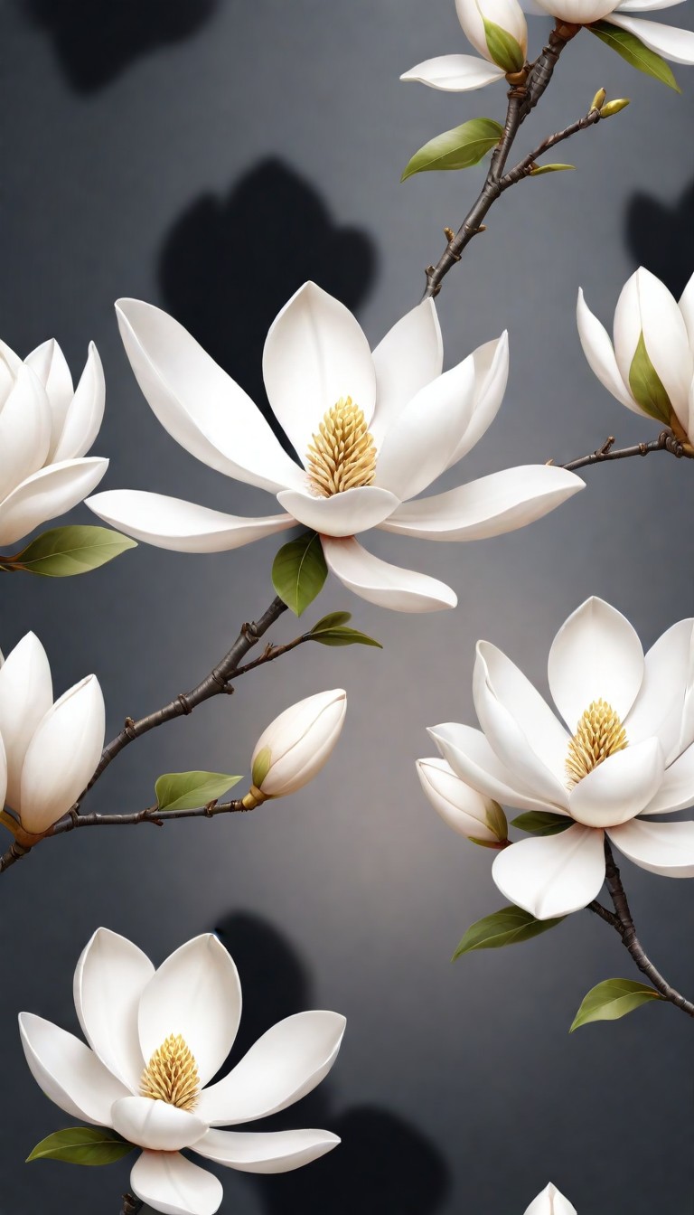 White magnolia blossoms on a grey background White magnolia blossoms on a grey background