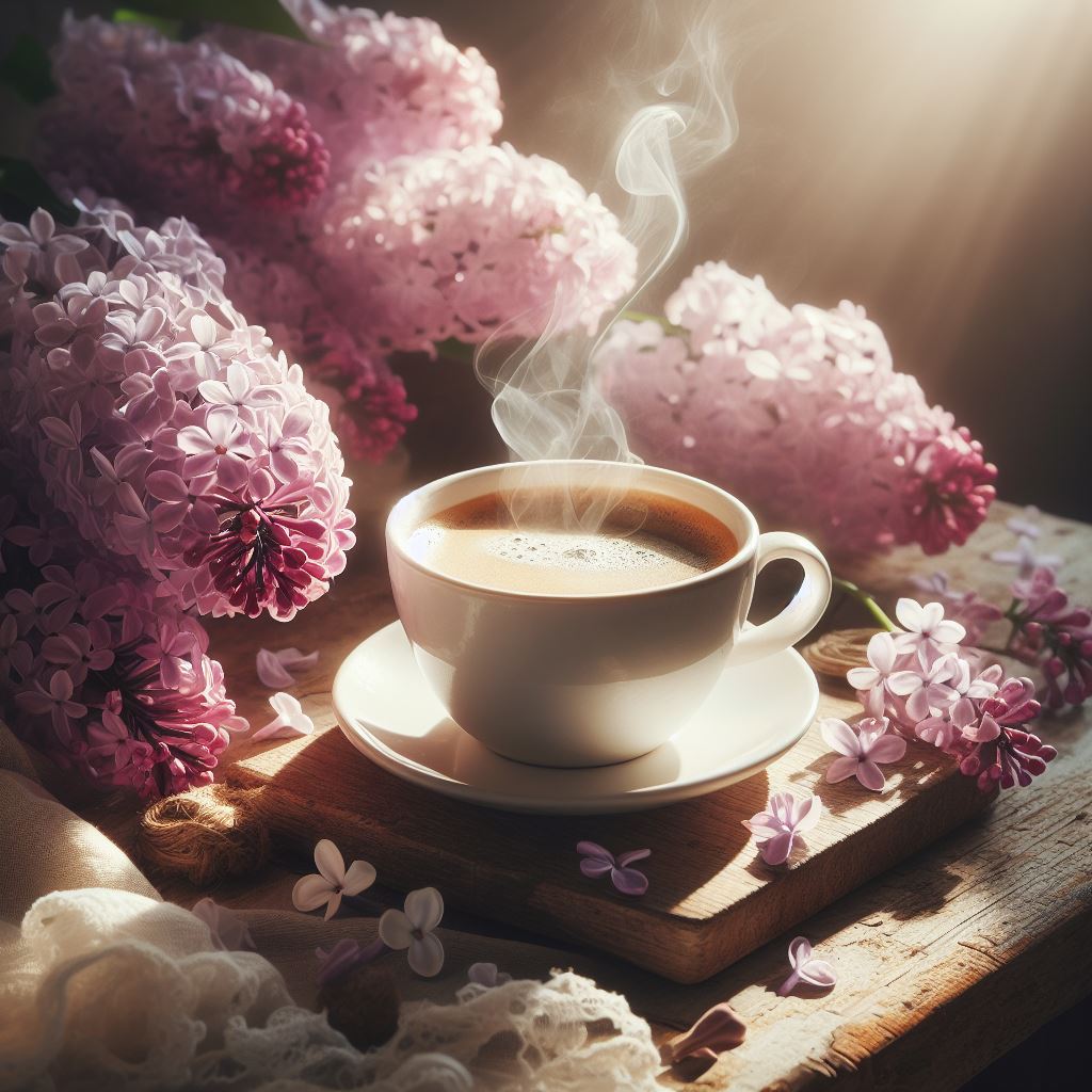 Morning coffee with lilacs Morning coffee with lilacs