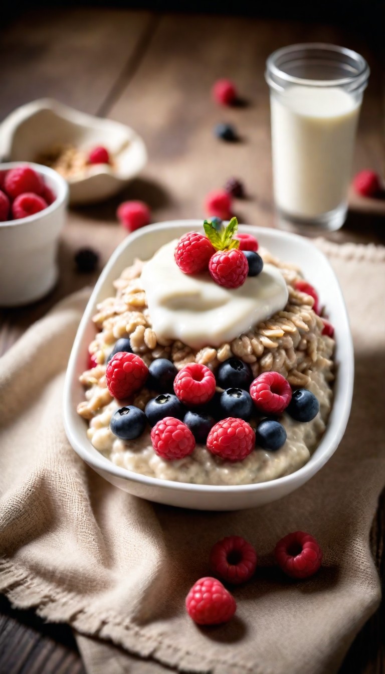Oatmeal with yogurt and berries Oatmeal with yogurt and berries