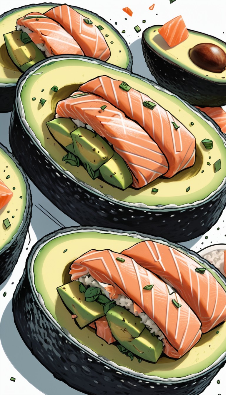 Avocado salmon sushi rolls Avocado salmon sushi rolls