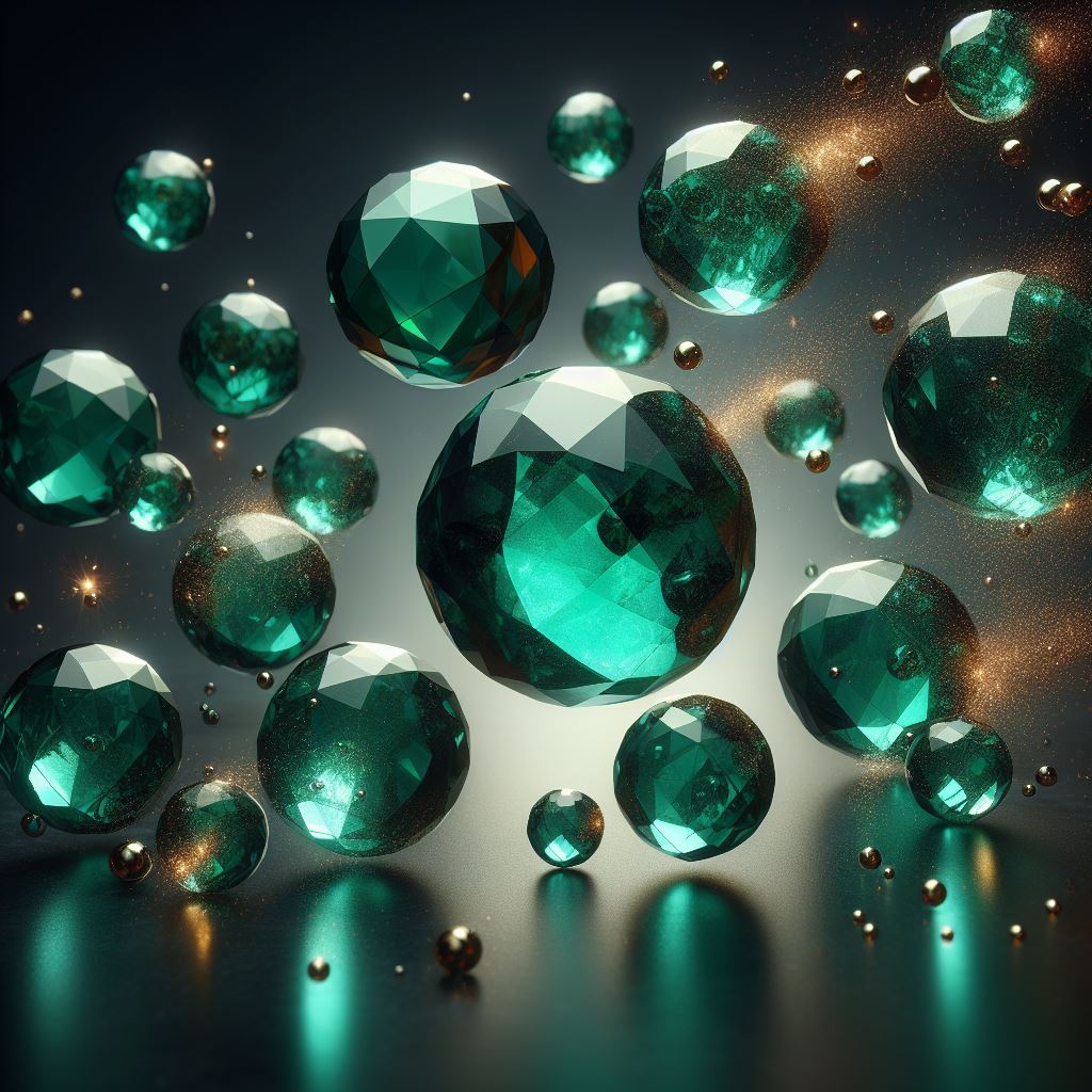 Emerald gems floating in dark space Emerald gems floating in dark space