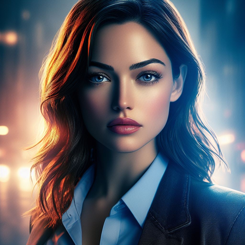 Woman with blue eyes in a city at night Woman with blue eyes in a city at night