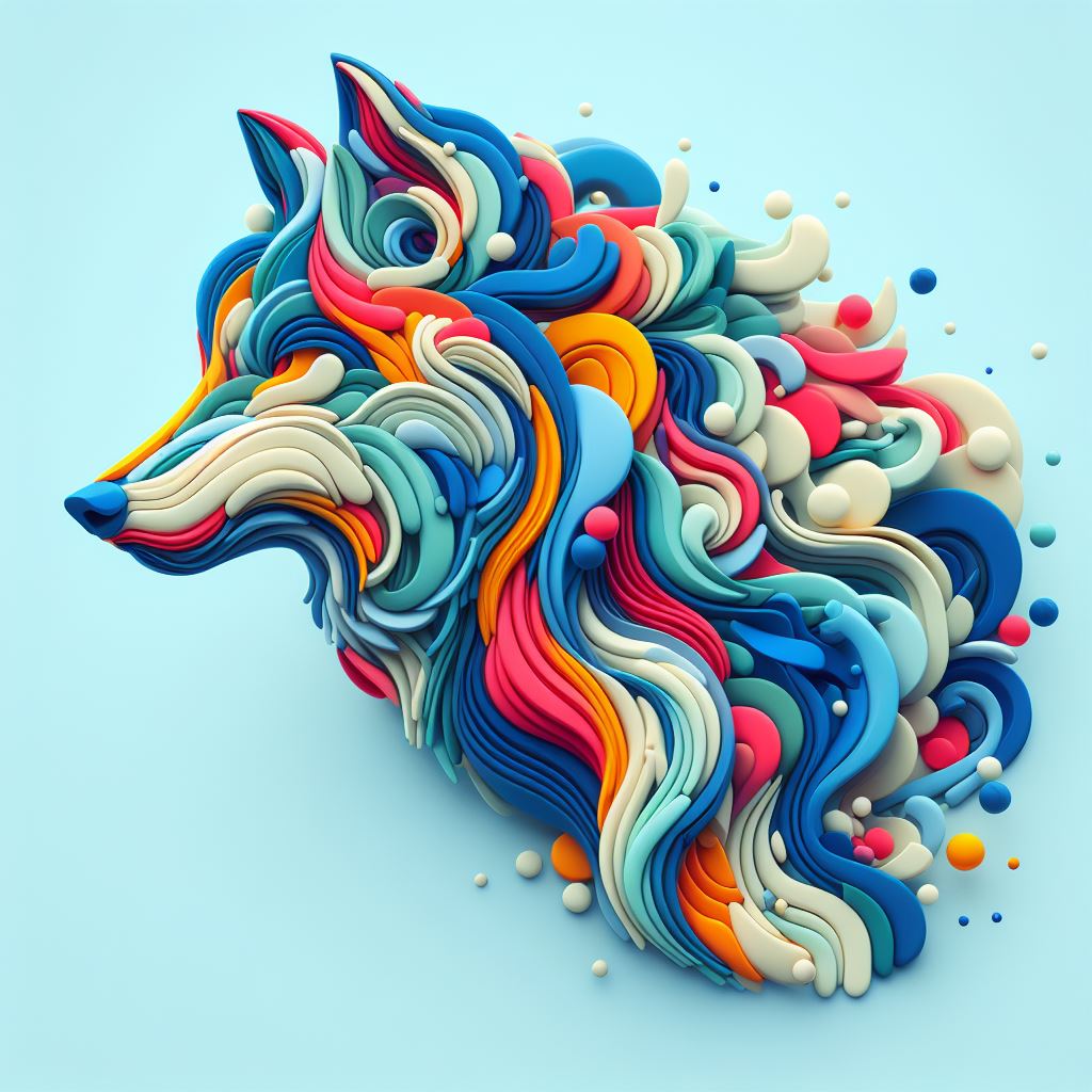 Abstract wolf sculpture with colorful swirls Abstract wolf sculpture with colorful swirls