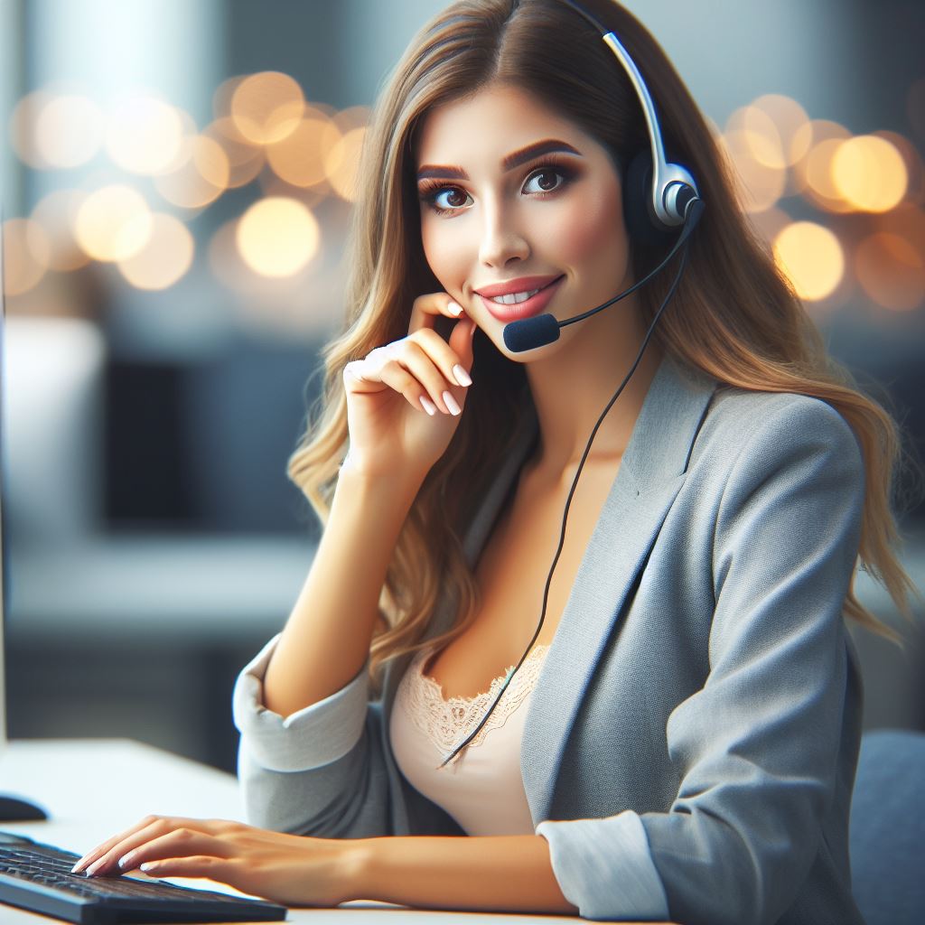 Customer service representative working at desk Customer service representative working at desk