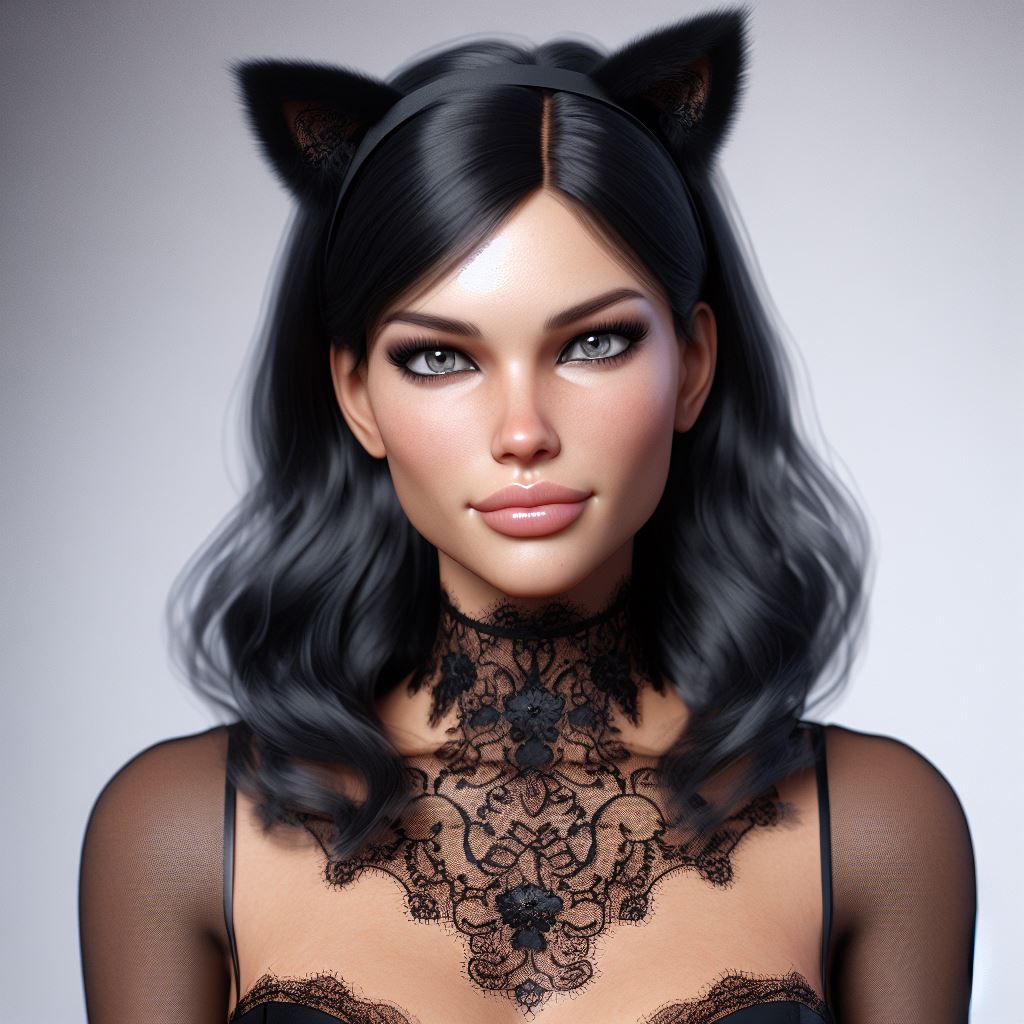 Woman with cat ears and lace choker Woman with cat ears and lace choker