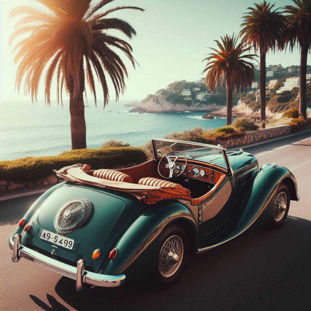 Vintage convertible on coastal road Vintage convertible on coastal road