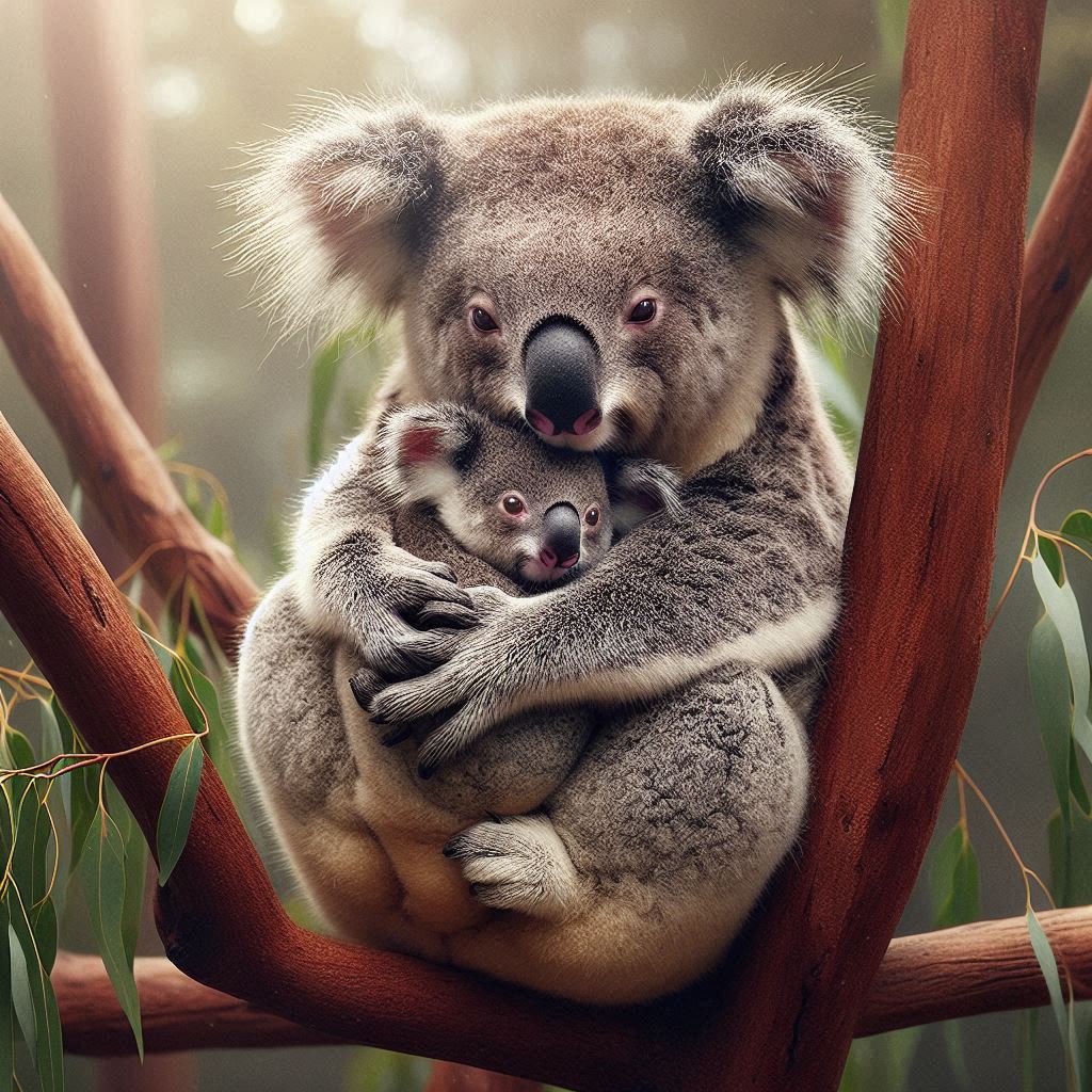 Koala mother and baby in a tree Koala mother and baby in a tree