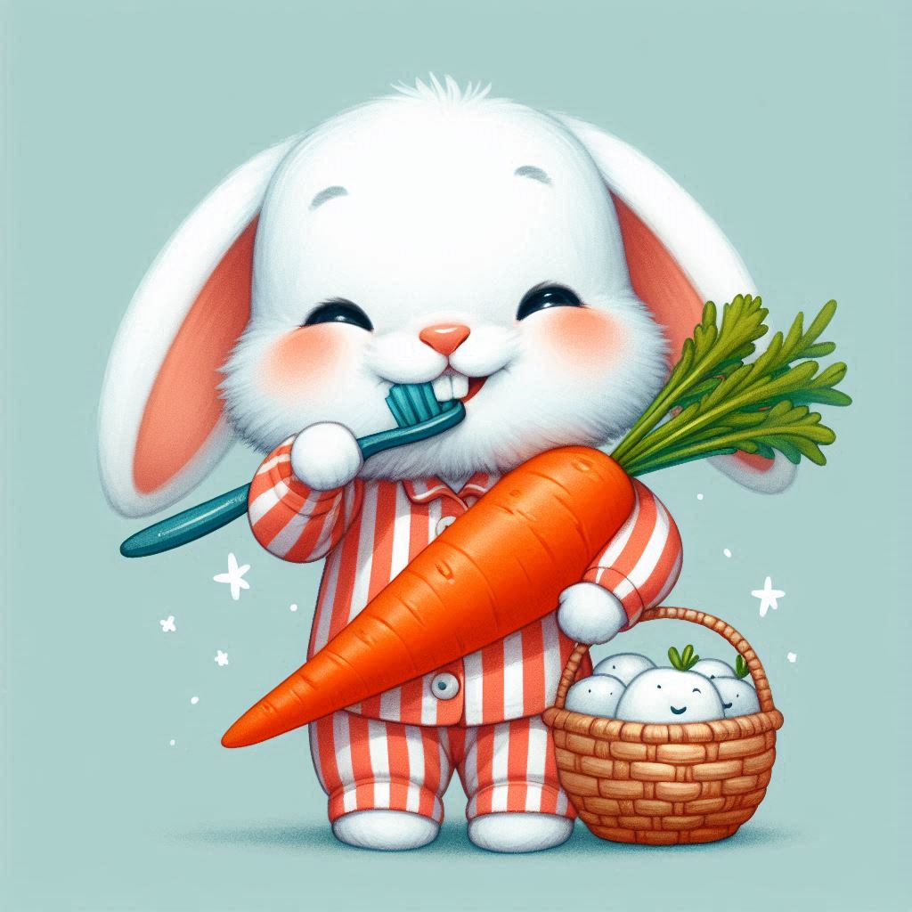 Bunny in pajamas brushing teeth Bunny in pajamas brushing teeth