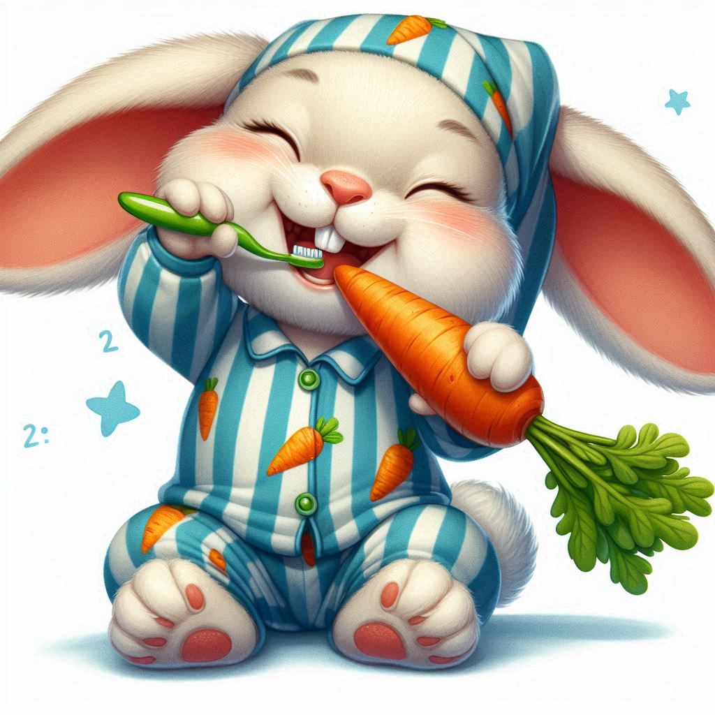 Bunny in pajamas eats carrot Bunny in pajamas eats carrot