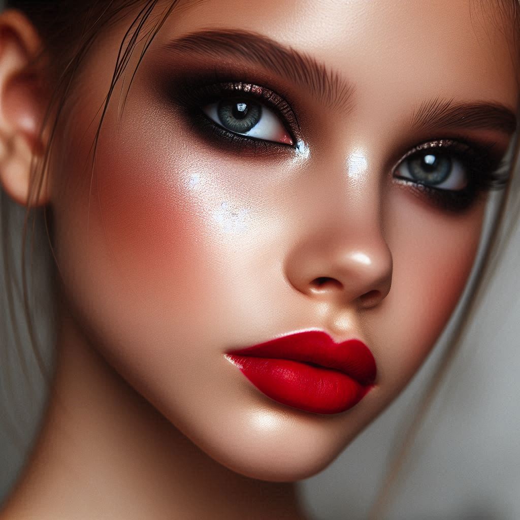 Woman with red lipstick and eye makeup Woman with red lipstick and eye makeup