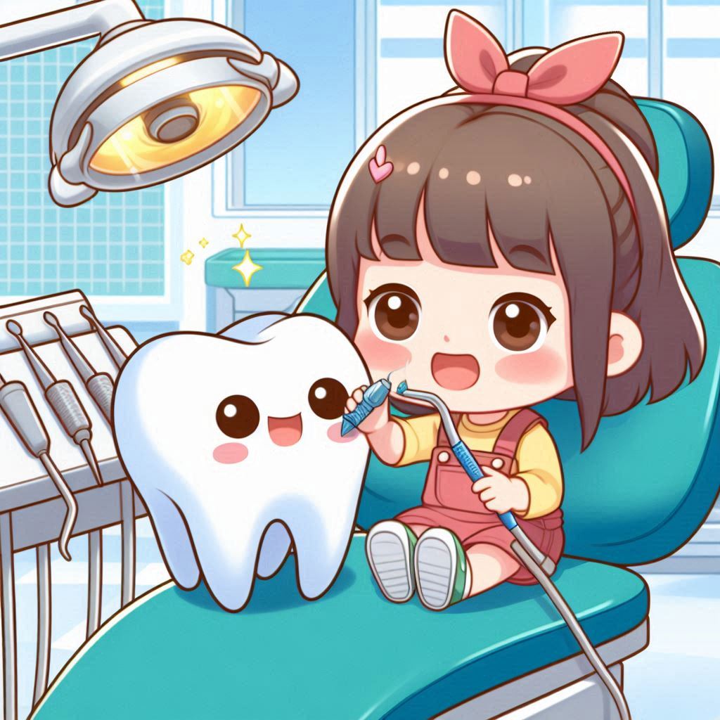 Girl cleaning tooth at dentist Girl cleaning tooth at dentist
