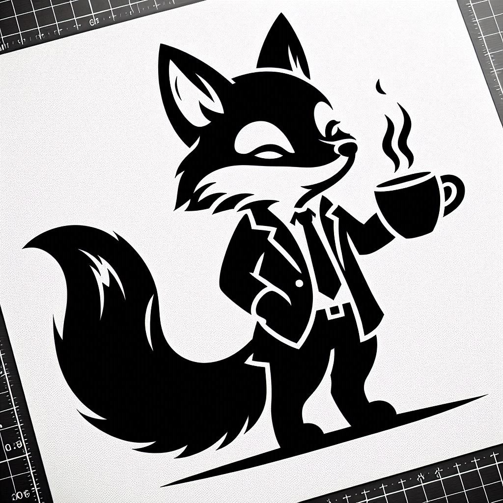 Business fox enjoying coffee Business fox enjoying coffee