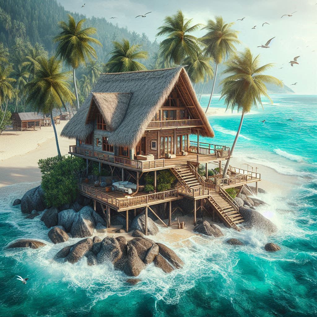 Tropical beach house on a small island Tropical beach house on a small island