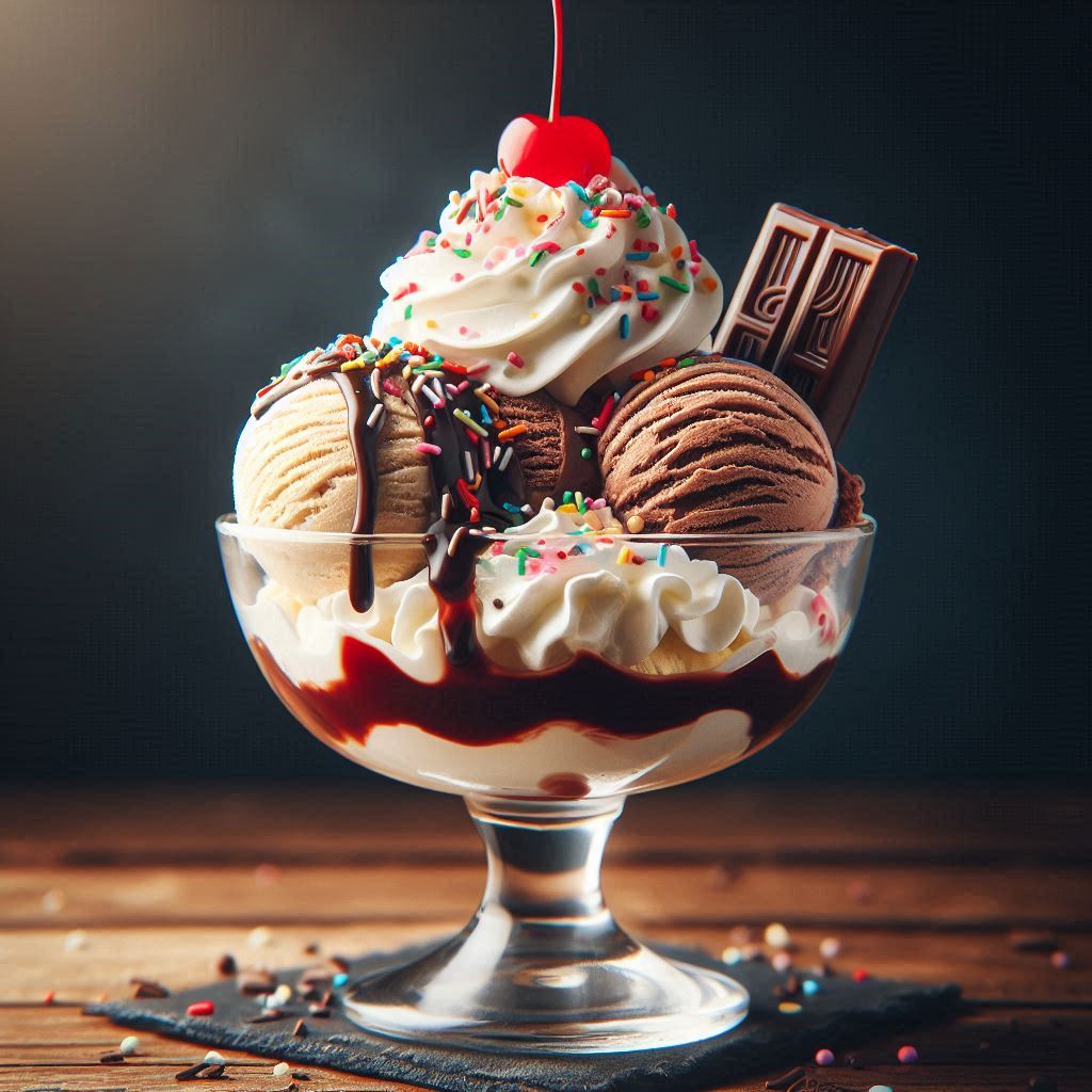 Chocolate and vanilla ice cream sundae Chocolate and vanilla ice cream sundae