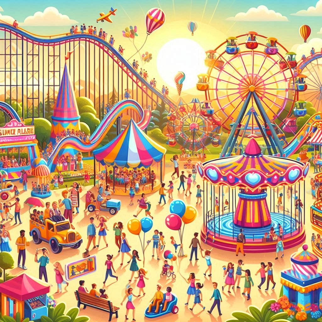 Amusement park fun on a sunny day Amusement park fun on a sunny day