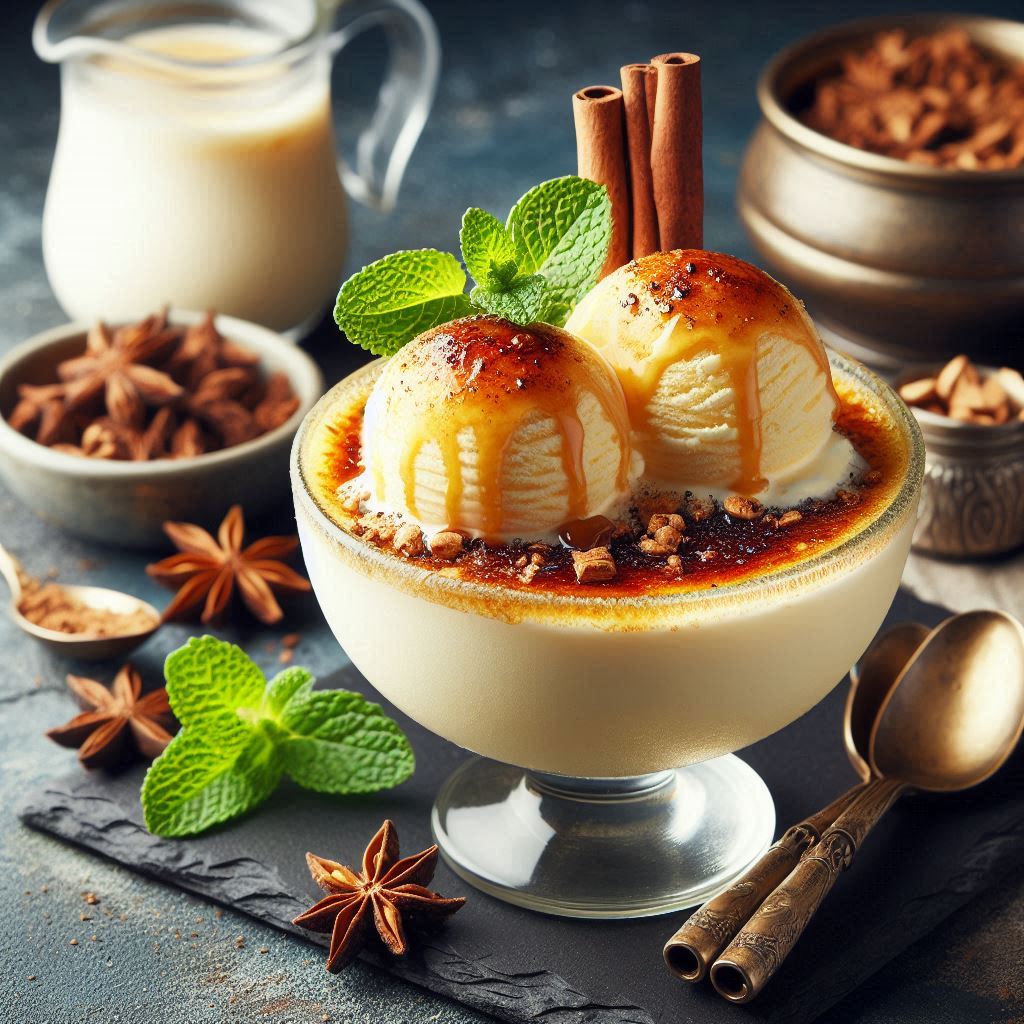 Caramel cream dessert with cinnamon and star anise Caramel cream dessert with cinnamon and star anise