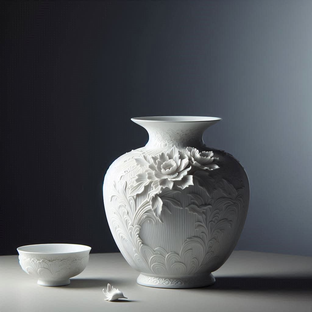 White porcelain vase with floral design White porcelain vase with floral design