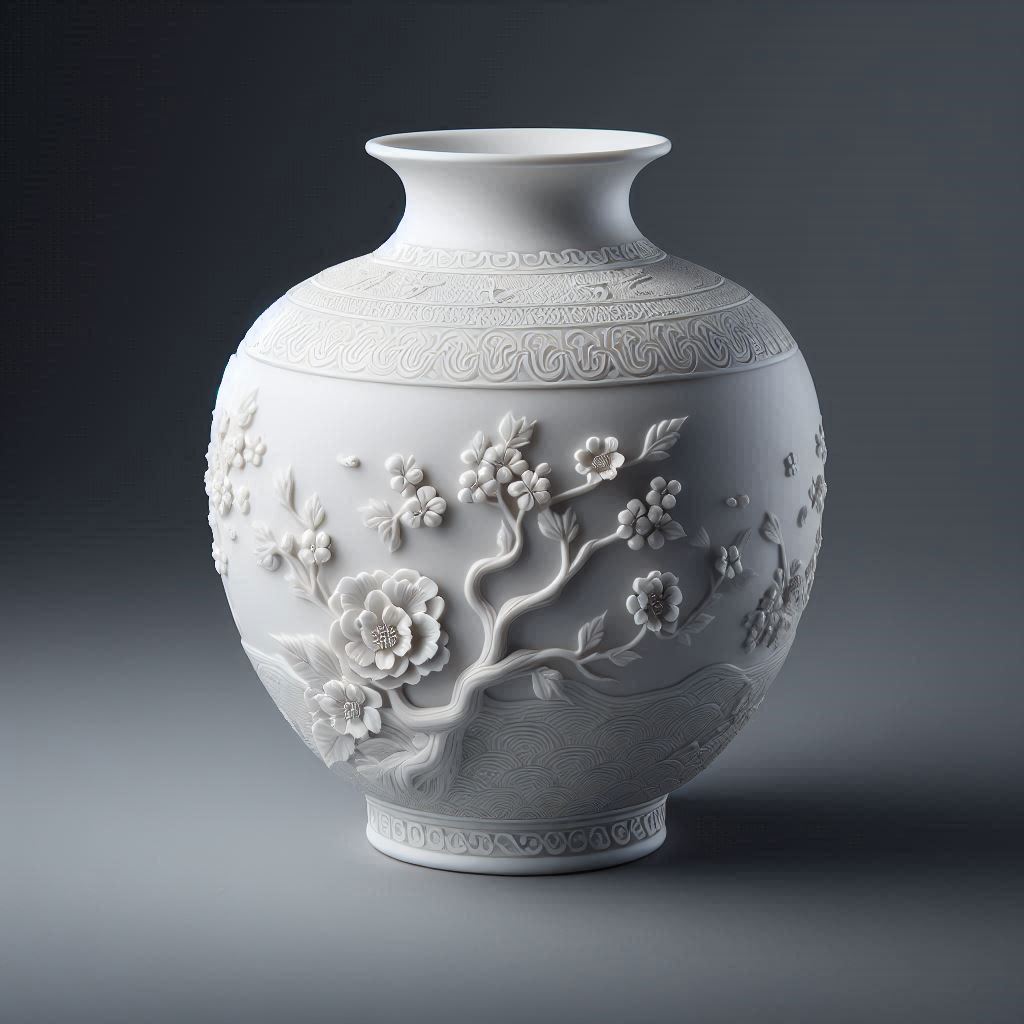 White porcelain vase with flower design White porcelain vase with flower design