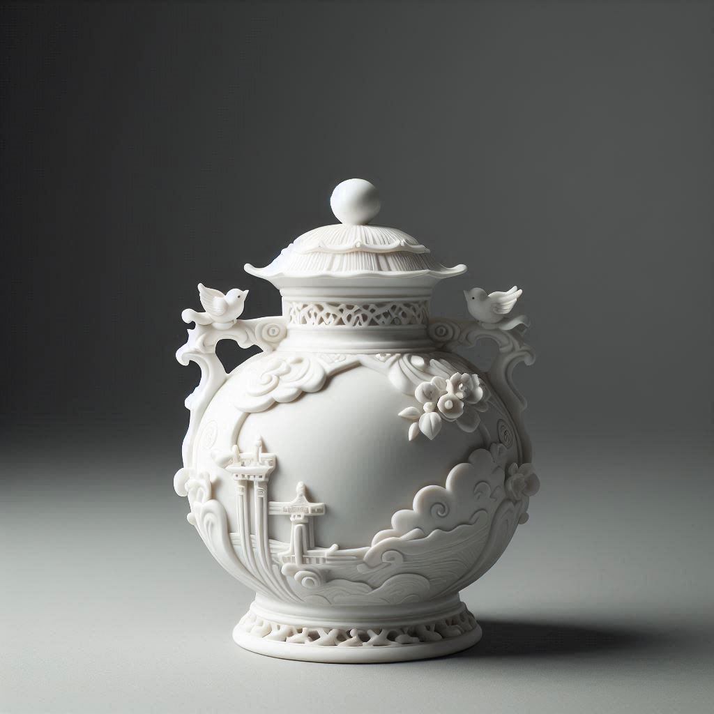 White porcelain vase with birds and floral design White porcelain vase with birds and floral design