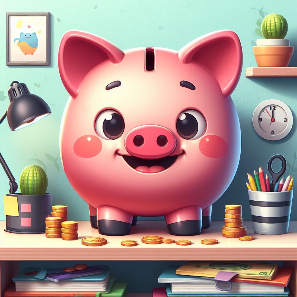 Smiling piggy bank with coins Smiling piggy bank with coins