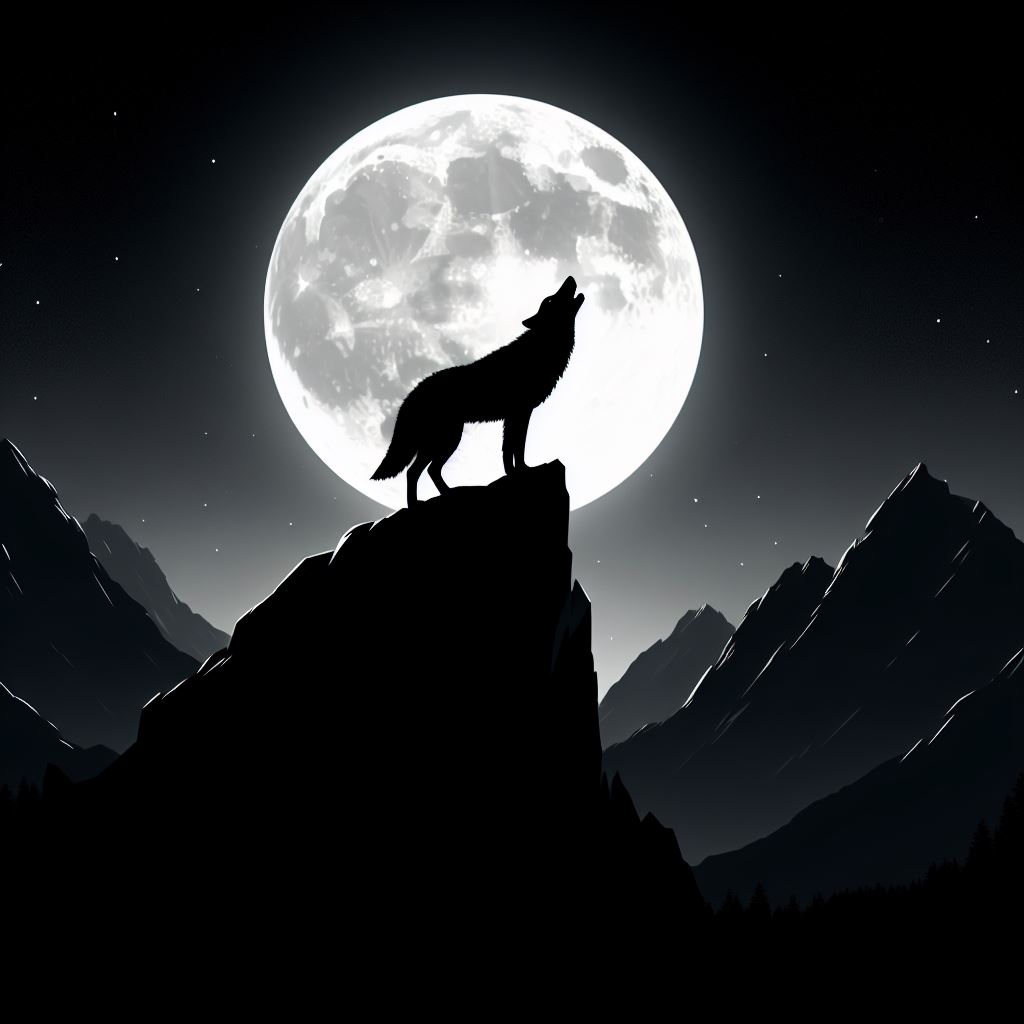 Wolf howling under full moon Wolf howling under full moon