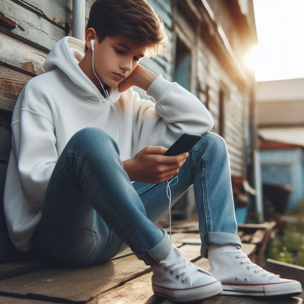 Teenager using smartphone outdoors Teenager using smartphone outdoors