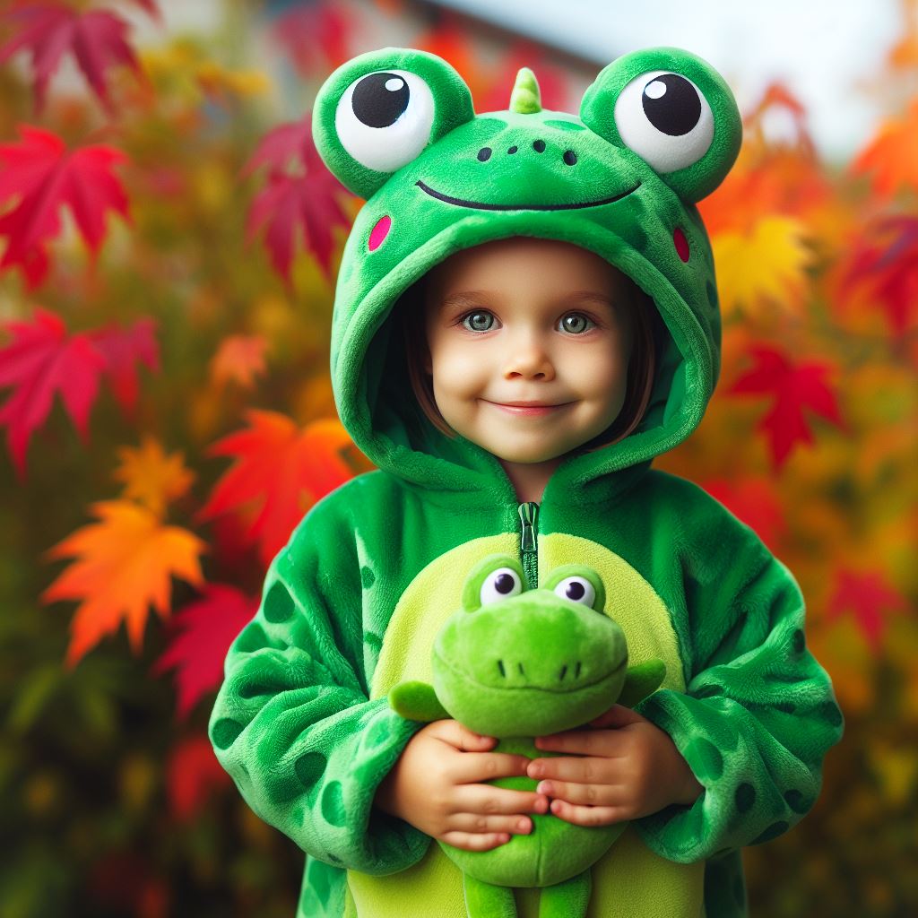 Smiling child in frog costume Smiling child in frog costume