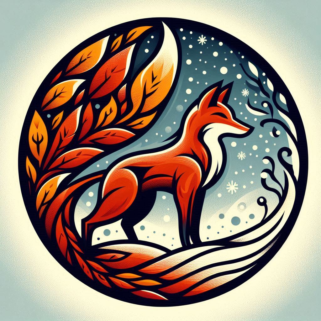 Fox with leafy tail in winter Fox with leafy tail in winter