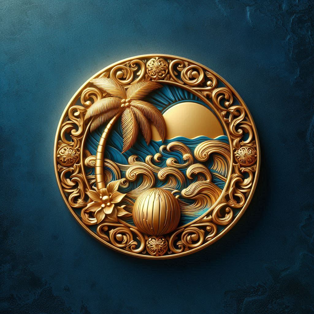 Golden palm tree and ocean relief Golden palm tree and ocean relief