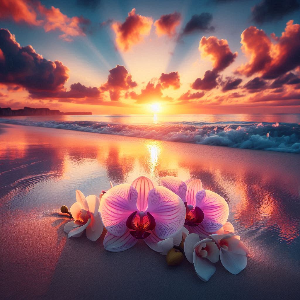 Orchid sunset on a tropical beach Orchid sunset on a tropical beach