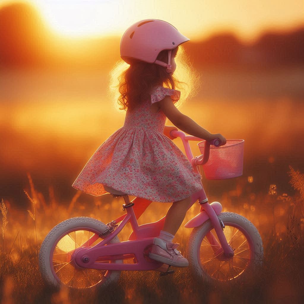 Girl riding bike at sunset Girl riding bike at sunset