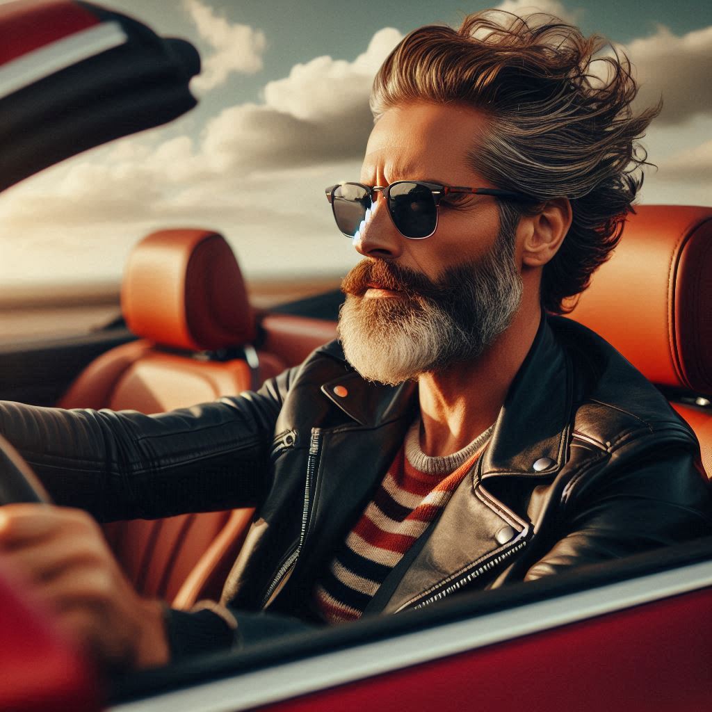 Man driving convertible Man driving convertible