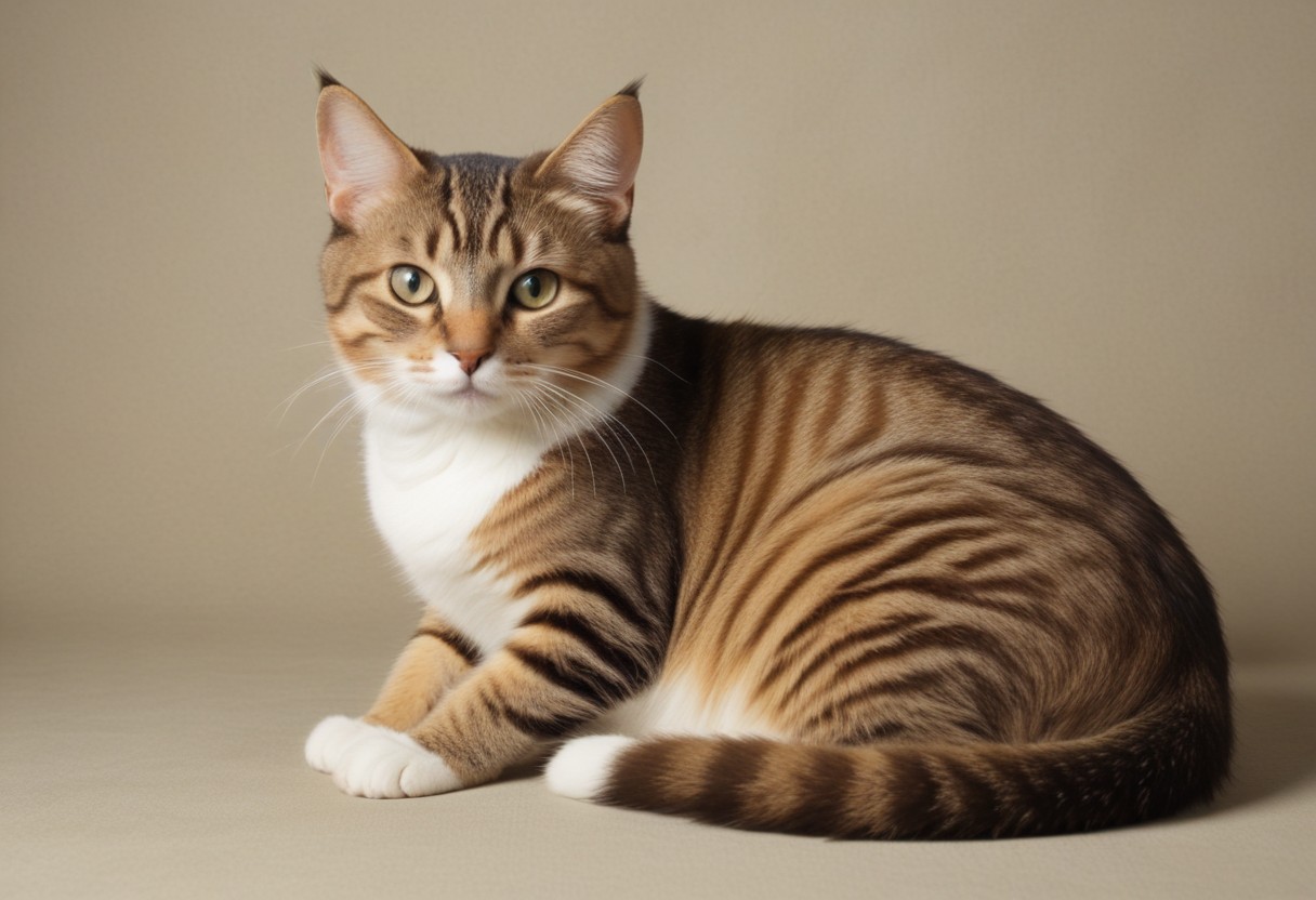 Tabby cat sitting on beige background Tabby cat sitting on beige background