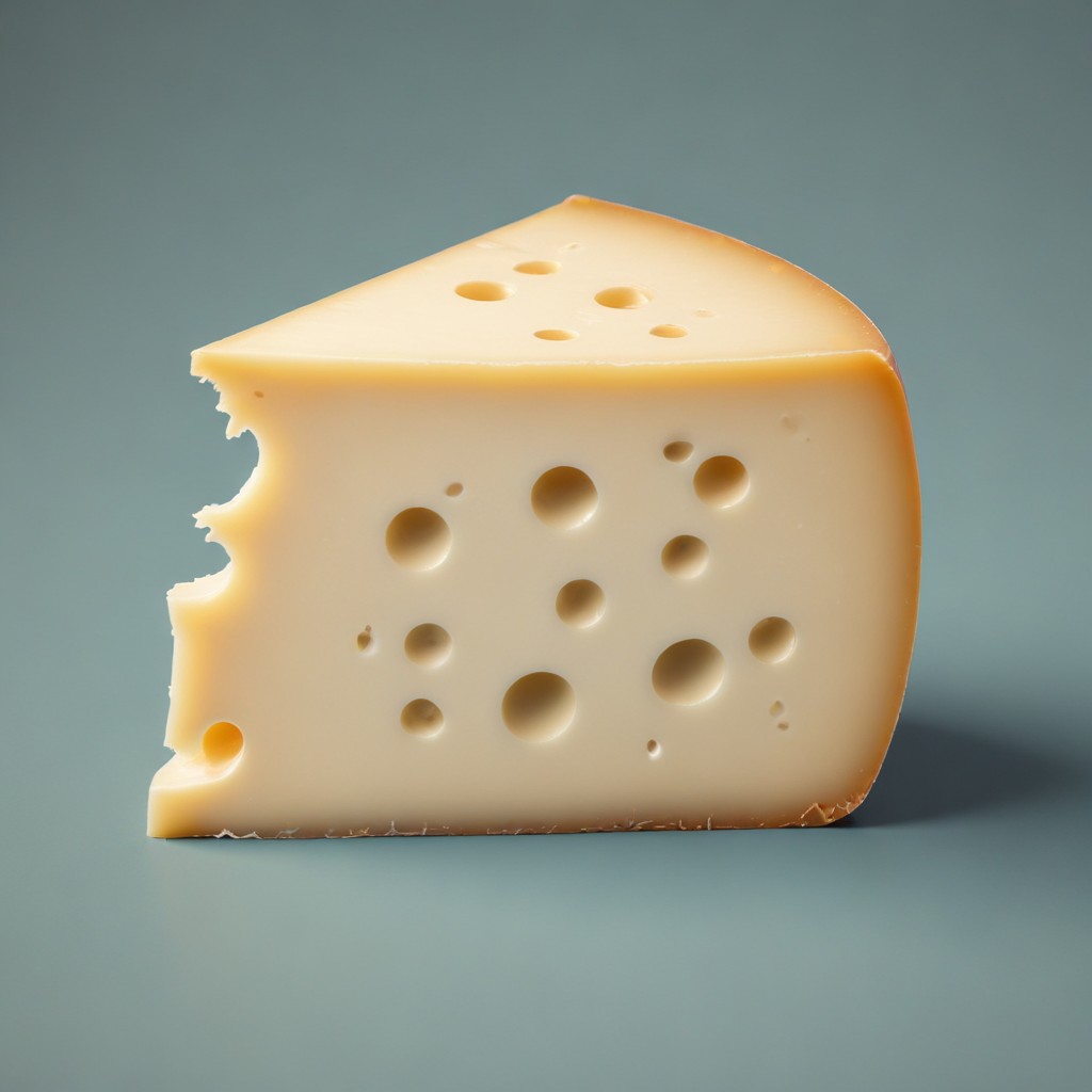 Swiss cheese wedge on blue background Swiss cheese wedge on blue background