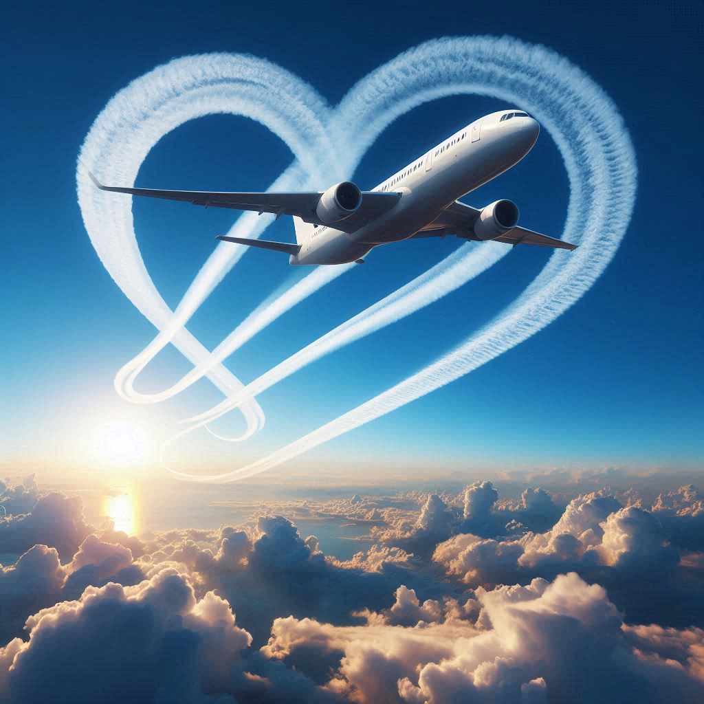 Airplane flying heart shape contrail Airplane flying heart shape contrail