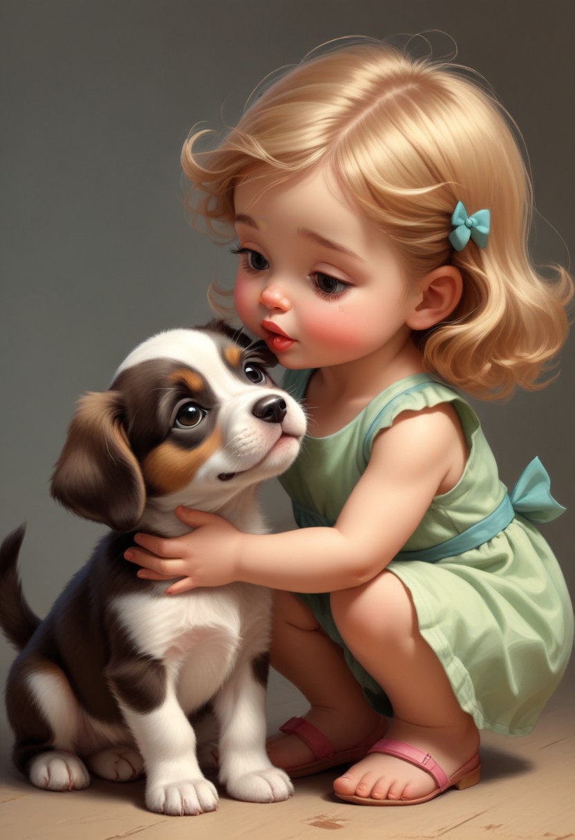 Girl and puppy hugging Girl and puppy hugging