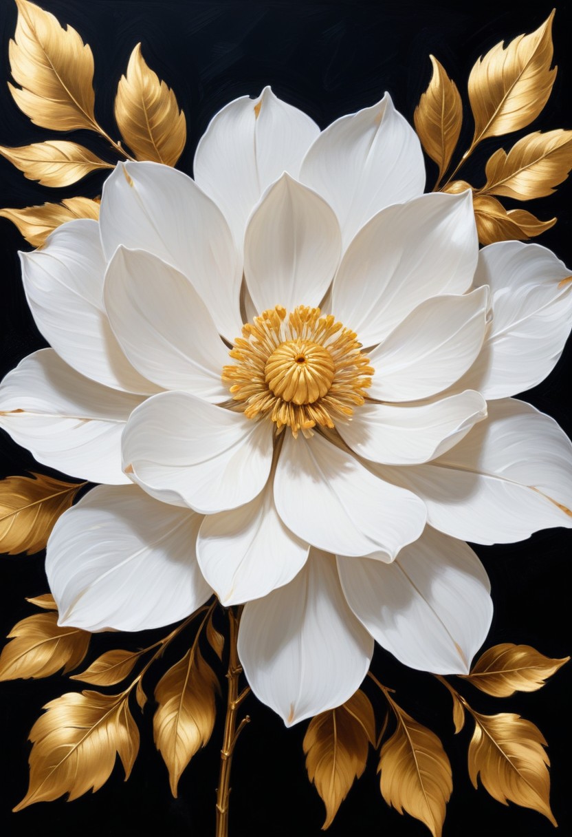 White flower with gold leaves White flower with gold leaves