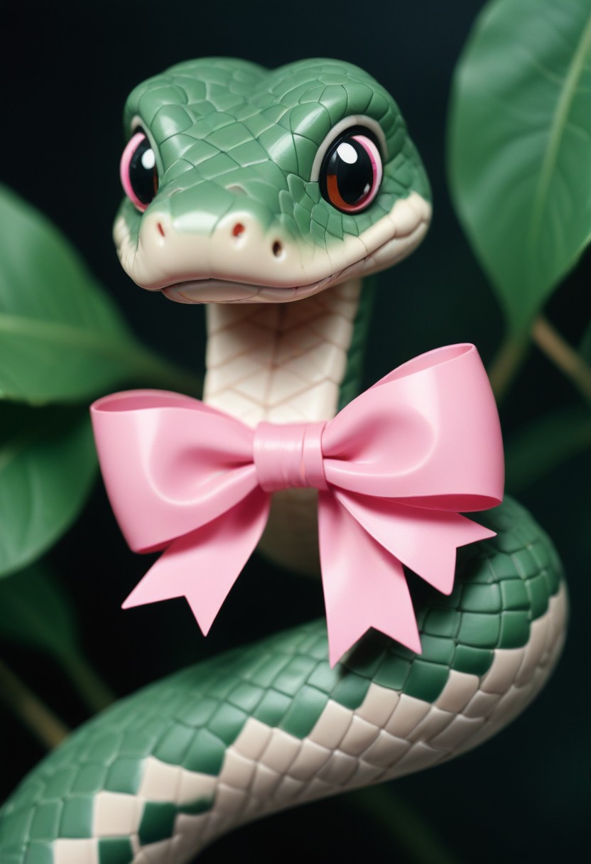Green snake with pink bow Green snake with pink bow